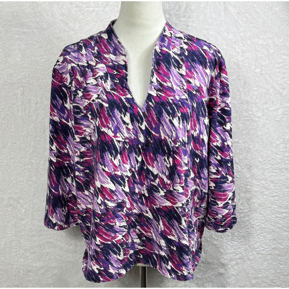 Ruby Rd. Favorites Abstract Print V-Neck 3/4 Sleeve Blouse Top‎ Woman 2X